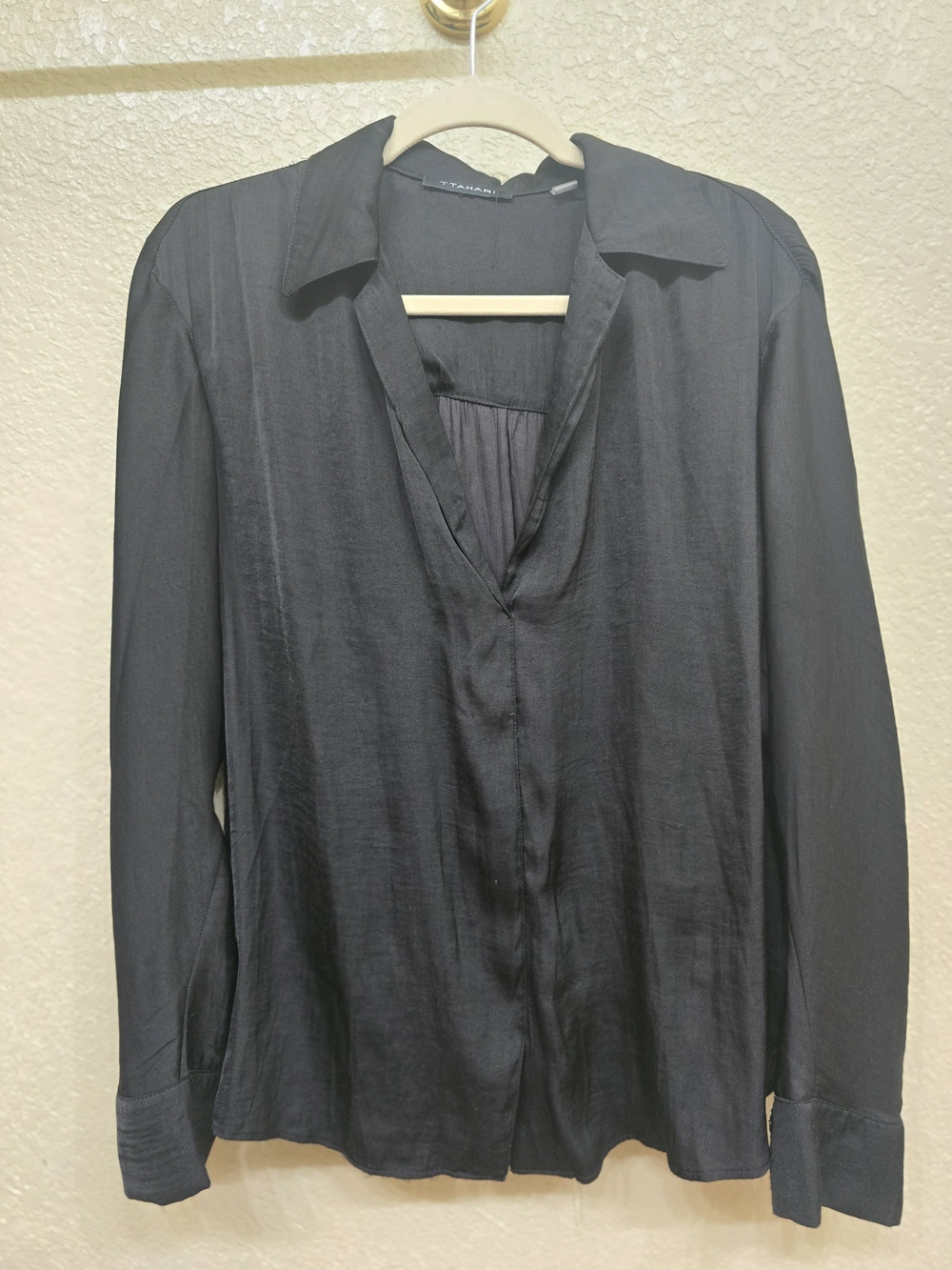 T Tahari Black Long-Sleeve Button-Down Blouse